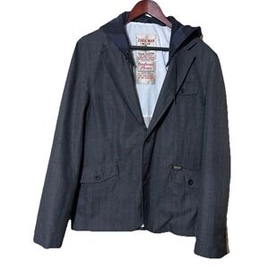 ZARA Man Hooded Blazer Jacket Mens XL Charcoal 2 Button Casual